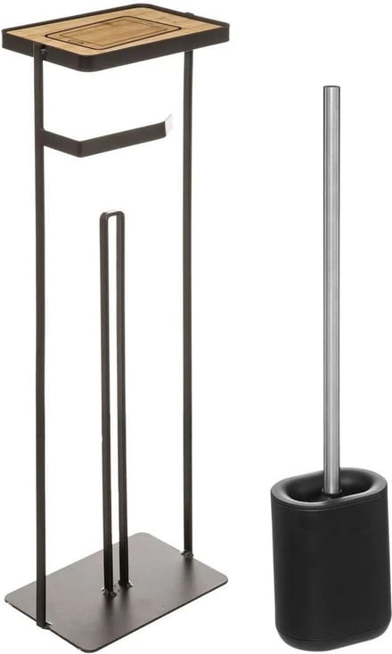 5Five - WC-borstel/Toiletborstel met toiletrolhouder set in het zwart