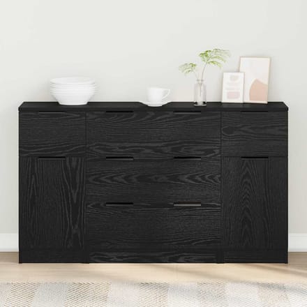 vidaXL - Dressoir - 3 - st - Zwart - Eiken - 121 - x - 30 - x - 70 - cm - Bewerkt - hout