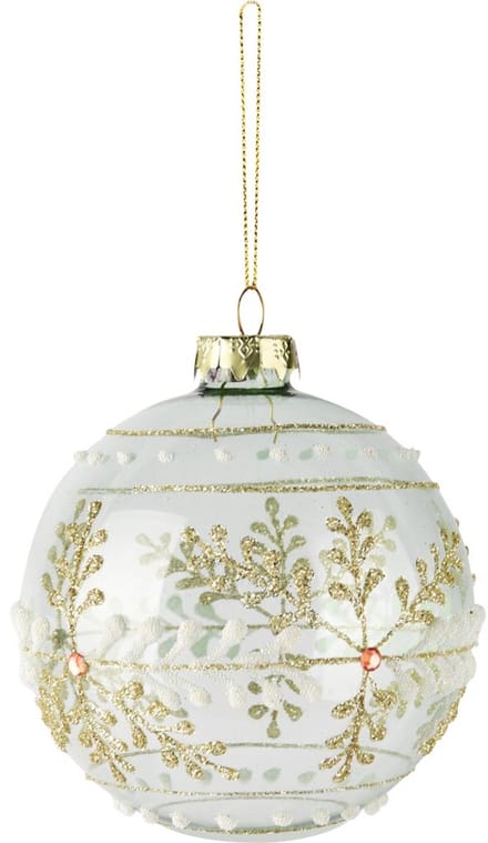 Dekoratief | Hanger bal m/sneeuwvlokken, transparant/goud, glas, 10x10x10cm | A255282