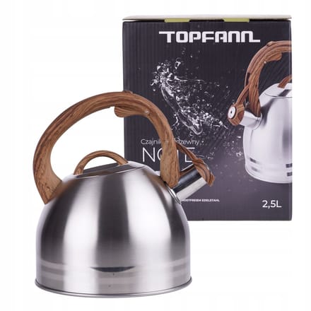 Topfann RVS Waterkoker 2,5L met Houten Handvat & Fluitje