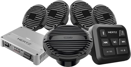 Hertz Marine complete 12V Audio Kit - HMRBT HEX6.5 HMS10 V5C - zwarte uitvoering