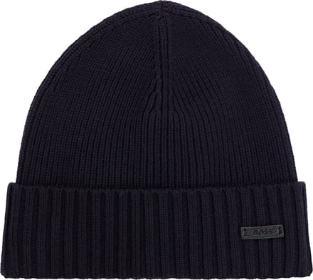 HUGO BOSS muts wol - heren muts met omslag - donkerblauw