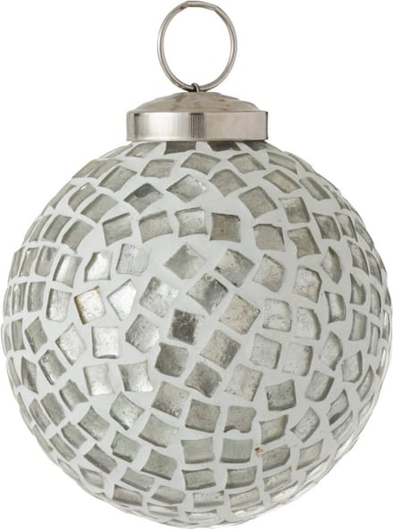 J-Line kerstbal Mozaiek - glas - wit/zilver - 4 stuks