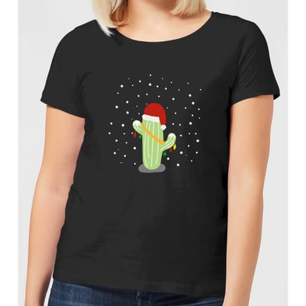 Cactus Santa Hat Women's T-Shirt - Black - 3XL