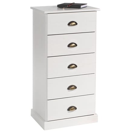 Commode PARIS met 5 lades en schelpvormige handgrepen in wit