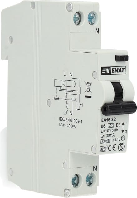 EMAT aardlekautomaat B6 1P+N 30mA Type A (85006000)