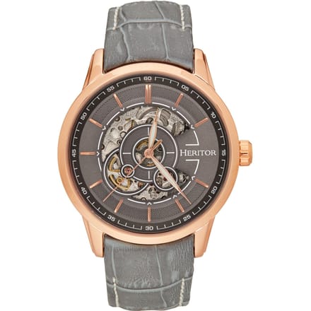 Heritor Automatic Davies Semi-Skelet leren band horloge - Roségoud/grijs