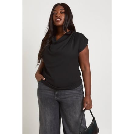 boohoo Dames Plus Chiffon Hoge Col Top | Zwart | Maat: 44
