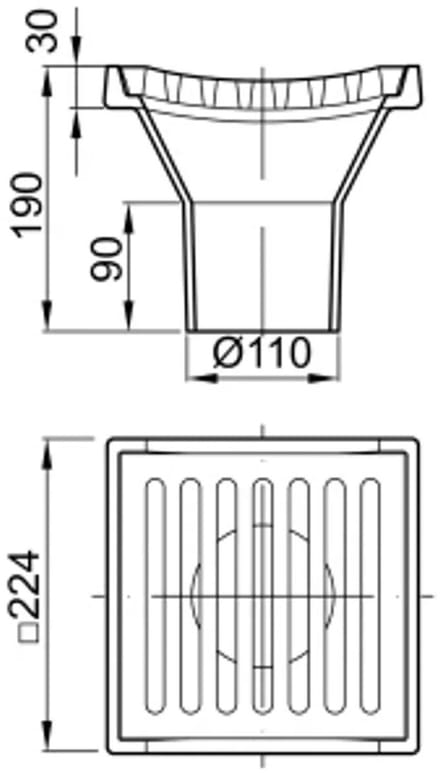 ACO Vloerafvoer gietijzer DN100/90 graden/L15/rooster vierkant/coating, 5193.00.00