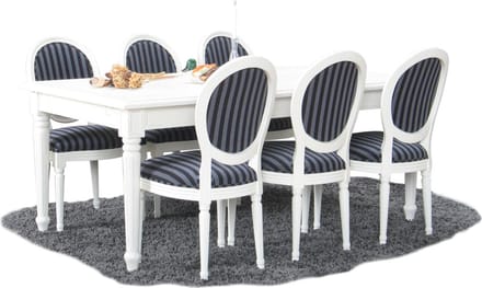 Mozart Rococo - Eethoek met 6 stoelen zwart grijs bekleed - 100x180 cm - Wit