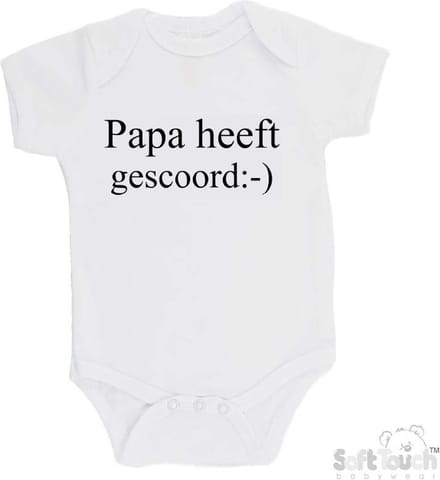 100% Katoenen Romper "Papa heeft gescoord:-)" Unisex Katoen Wit/zwart Maat 62/68