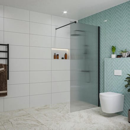 FugaFlow Eccelente Vetro inloopdouche badkamer - 90x200cm - ribbelglas - wandarm - mat zwart -