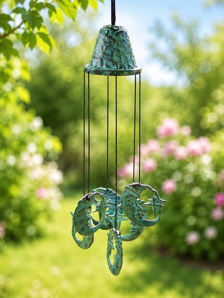 Beeld brons - tuinbeeld - Windgong met maantjes - 30 cm hoog