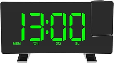 Projectiewekker Digitale Klok - LED Wekker - Tijd Tonen - Gebogen Scherm - 180 mm Lengte - Groen