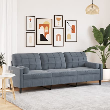 vidaXL - 3-zitsbank - met - sierkussens - 210 - cm - fluweel - donkergrijs