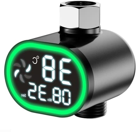 Douche Thermometer - Watertemperatuur Meter - Veilig Douchen - Waterstroom Aangedreven - Standaard 4" Fitting - Zwart
