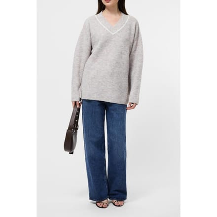 French Connection Kezia Vertical V Nk Jumper Stone Grey/w.white Größe: S | Longsleeves Outlet | Damen | Grau
