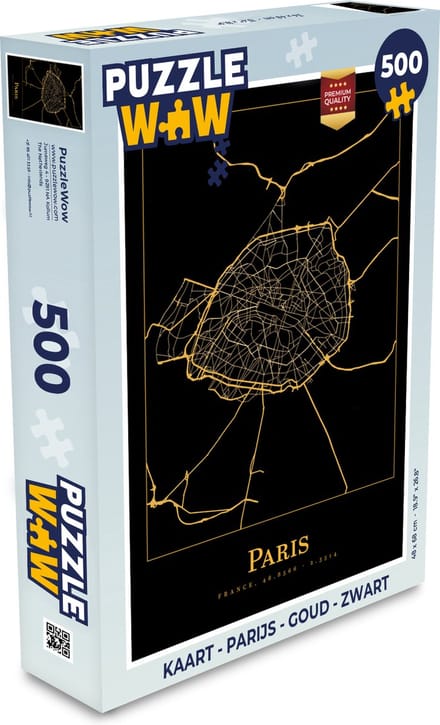 Puzzel Kaart - Parijs - Goud - Zwart - Legpuzzel - Puzzel 500 stukjes