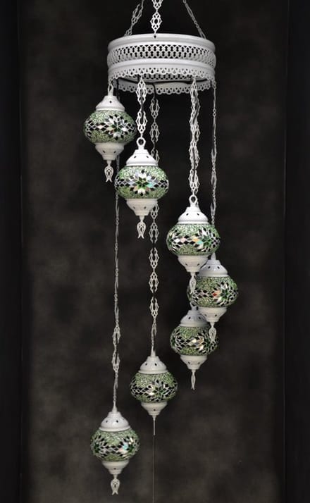 Hanglamp multicolour glas groen mozaïek Oosterse lamp kroonluchter Crèmewit 7 bollen