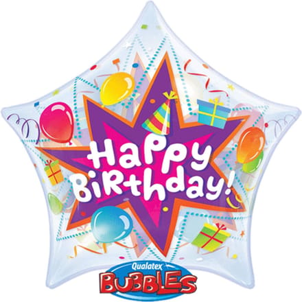 Folieballon - Happy Birthday - Stervormig - Bubble - 56cm - Zonder vulling