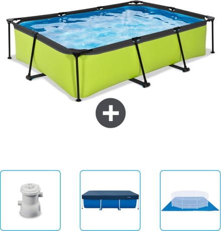 EXIT Rechthoekig Lime Frame Zwembad - 300 x 200 x 65 cm - Inclusief Pomp - Afdekzeil - Grondzeil - Nu extra voordelig