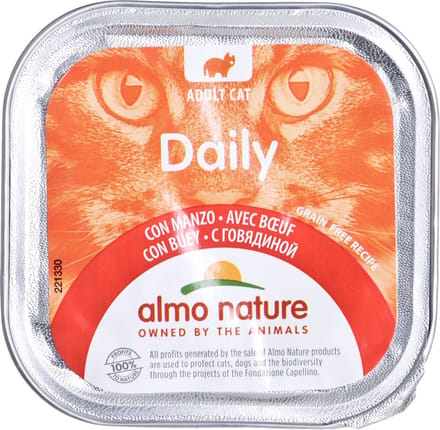 Almo Nature Daily met rund - 32 x 100 gram - Complete voeding voor katten - Graanvrij