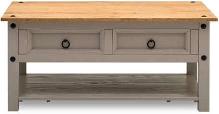 Salontafel RAMON met 2 lades van massief hout – grijs/bruin