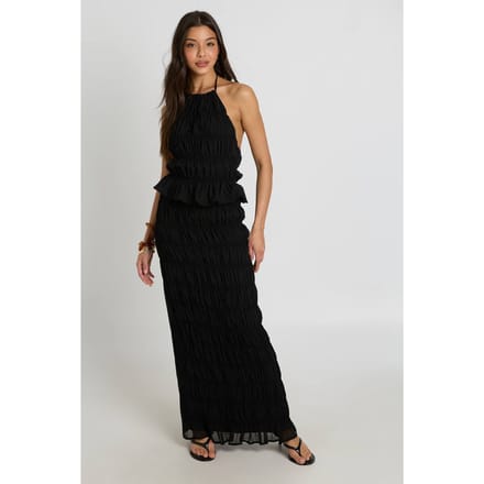 boohoo Dames Geplooide Chiffon Maxi Kokerrok | Black | Maat: 6