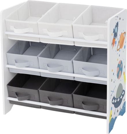 Kinderrek motief met 9 opbergdozen wit gemaakt van hout Joyz