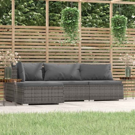 vidaXL - 4-delige - Loungeset - met - kussens - poly - rattan - grijs