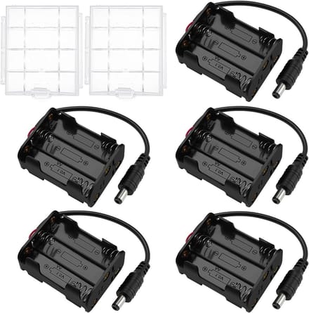 Batterijhouder AA - Batterij Box - Elektronica Projecten - Met DC Stekker - 5 Stuks - Zwart