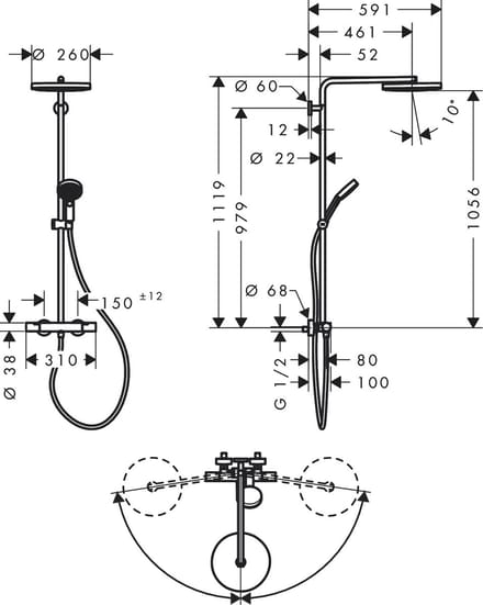 Hansgrohe Pulsify S Puro - Doucheset met thermostaat, diameter 26 cm, 3 jets, mat wit 24236700