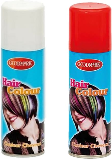 Goodmark Carnaval verkleed haarverf - haarspray - kleuren wit en rood - 125 ml per flacon - verven