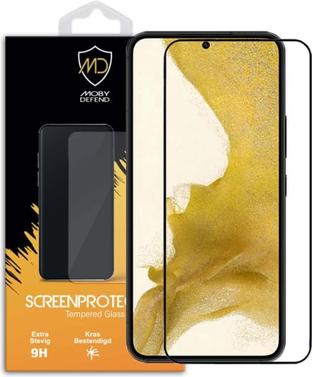 MobyDefend Screenprotector - Geschikt voor Samsung Galaxy S22 - Screensaver Met Zwarte Randen - Gehard Glas