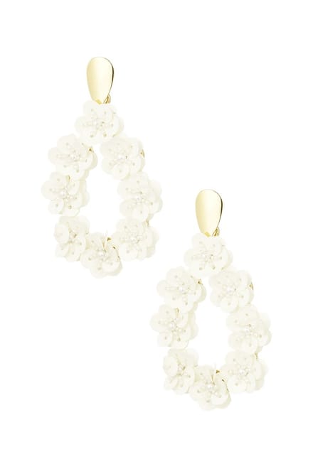 Ronde bloemen statement oorbellen - wit Goud kleur Color