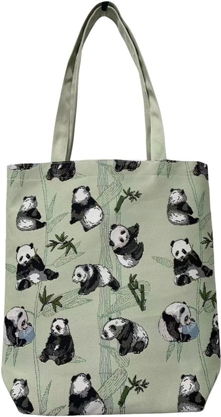 Boodschappentas - Flat bag - Panda beren - bamboe - beertjes - groene achtergrond