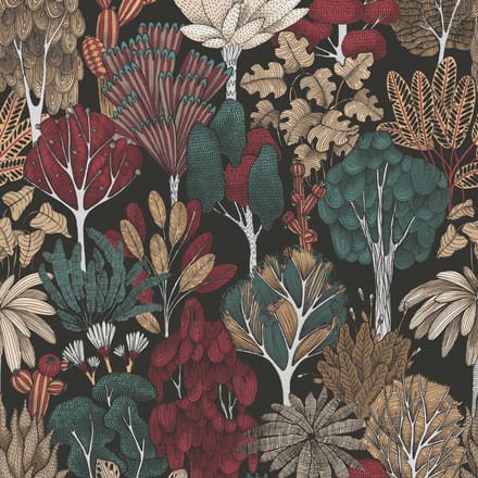 DOODLE DESIGN BOMEN BEHANG | Retro - meerkleurig zwart - "Architects Paper" A.S. Création Floral Impression