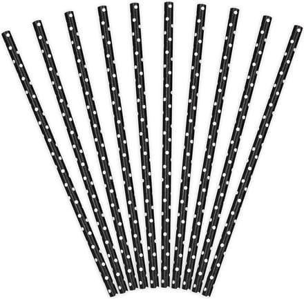 PartyDeco - Rietjes Polka Dots Zwart/Wit (10 stuks)