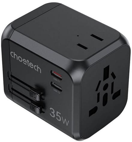 Choetech - 35W Snellader - Oplader met USB C en A - Wereldstekker - Reisstekker - Zwart