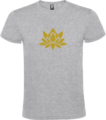 Grijs  T shirt met  print van "Lotusbloem " print Goud size M