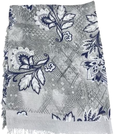 Lange Sjaal - 100% Bamboe - Print - (3802) Grijs/Donkerblauw