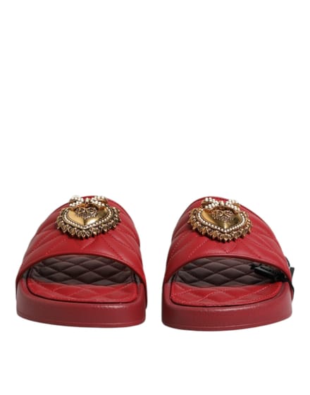 Dolce & Gabbana Rode Devotie Matelassé Leren Slides Schoenen
