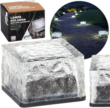 LED zonnelamp, glazen kubus, tuinlamp, koud wit licht
