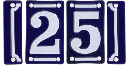 Best for Boots huisnummer 25 met sierrand - Oudhollands - emaille - blauw/wit