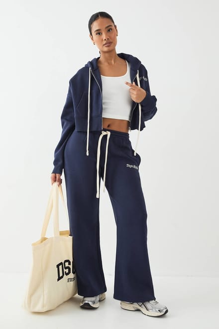 Dames DSGN Studio Contrast Trekkoord Rechte Pijp Jogger | Marineblauw | Maat: Small