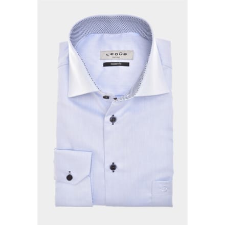 Ledub modern fit overhemd - popeline - lichtblauw - Strijkvrij - Boordmaat: 38