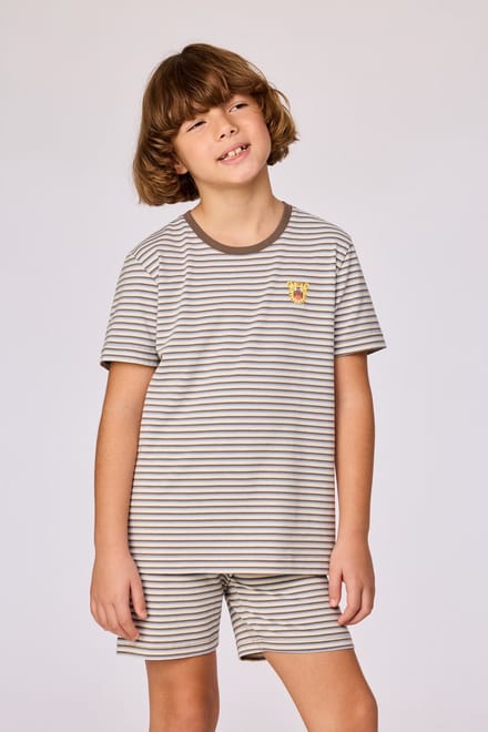 Woody Jongens-Heren pyjama bruin-blauw - maat S