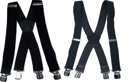 Zwarte en Grijze 4 clip Bretels met stevige sterke brede stalen clips Duo Pack