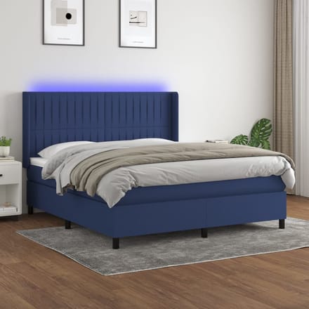 vidaXL - Boxspring - met - matras - en - LED - stof - blauw - 160x200 - cm