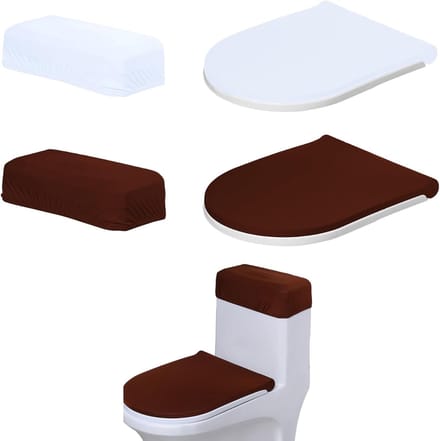 Toiletstoelhoes Set - Badkamer Hoezen - Toilethygiëne - Elastische Pasvorm - Wit Bruin
